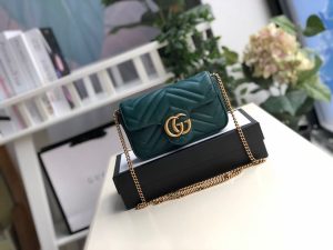 4-Gucci Marmont Matelass Super Mini Bag Green Matelass Chevron For Women 6.2In16.5Cm Gg   9988