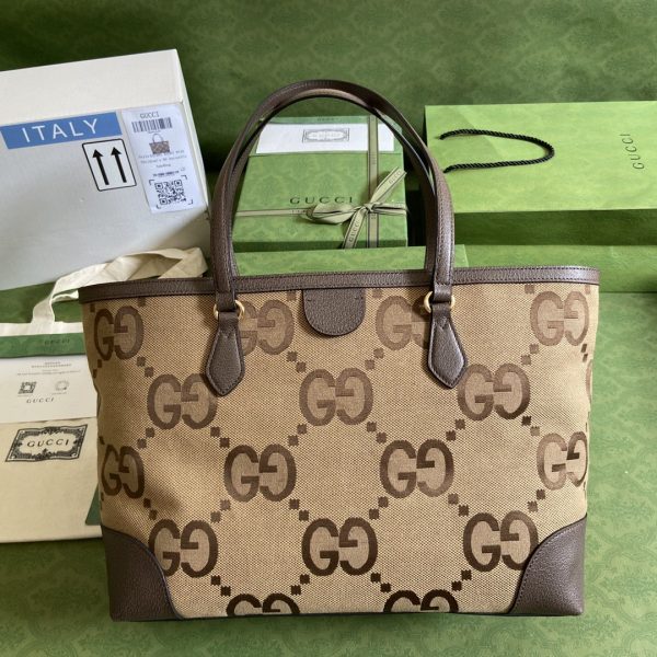 2 gucci ophidia jumbo gg medium tote camel and ebony jumbo canvas for women 15in38cm gg 9988
