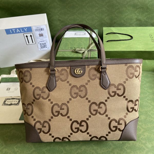 4 gucci ophidia jumbo gg medium tote camel and ebony jumbo canvas for women 15in38cm gg 9988