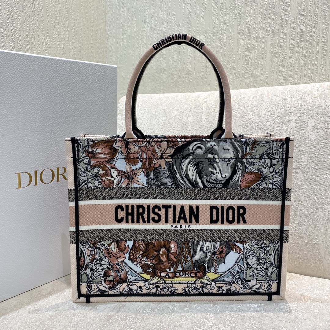 Acm Shop Christian Dior Medium Dior Book Tote Multicolor La Force Embroidery Multicolor For Women Womens Handbags Shoulder JEANS bags 36Cm Cd 9988 Roman Stud raffia tote bag