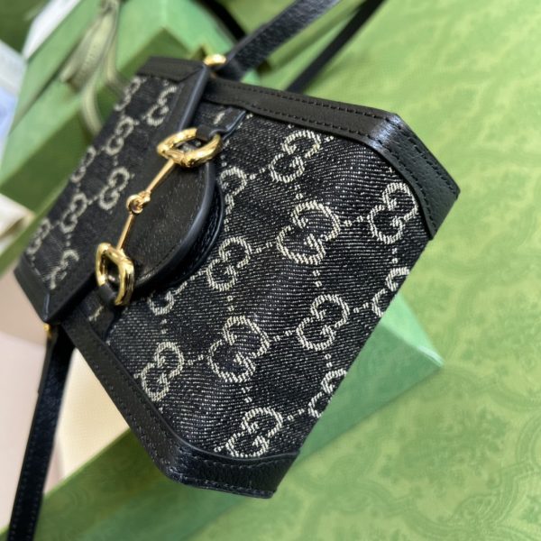 5 gucci horsebit 1955 mini bag black and ivory gg denim jacquard for women 67in17cm 625615 un3bg 1274 9988