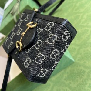 12 gucci horsebit 1955 mini bag black and ivory gg denim jacquard for women 67in17cm 625615 un3bg 1274 9988