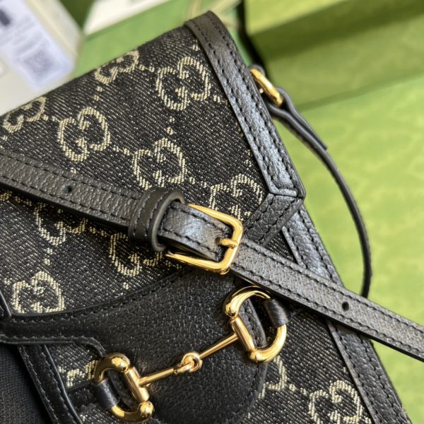 14 gucci horsebit 1955 mini bag black and ivory gg denim jacquard for women 67in17cm 625615 un3bg 1274 9988