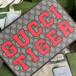 1-Gucci Tiger Clutch Supreme Canvas Brown For Women 11In28cm Gg   9988