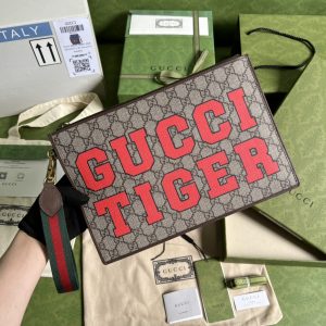4-Gucci Tiger Clutch Supreme Canvas Brown For Women 11In28cm Gg   9988