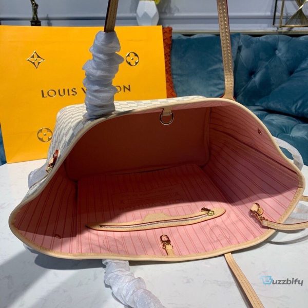 Louis Vuitton Neverfull Mm Tote Bag Damier Azur Canvas Rose Ballerine Pink For Women Womens Bags Shoulder Bags 12.2In31cm Lv N41605   2799