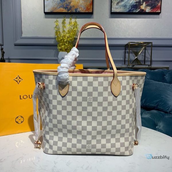 louis vuitton neverfull mm tote bag damier azur canvas rose ballerine pink for women womens bags shoulder bags 122in31cm lv n41605 2799 buzzbify 1 56