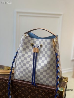 Louis Vuitton Neonoe Bucket Bag Mm Damier Azur Canvas 10.2In26cm Blue For Women Lv N50042  2799