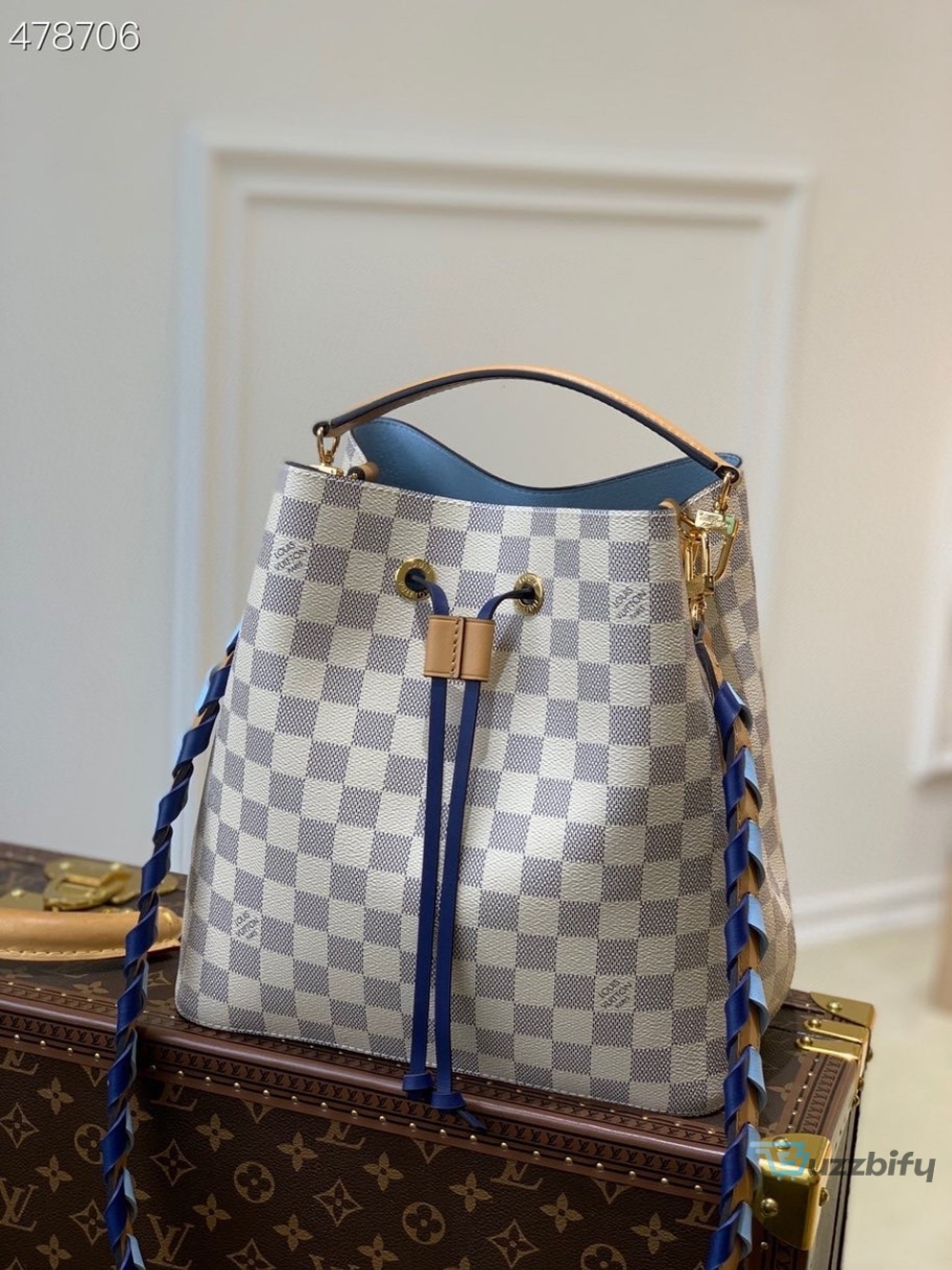 Louis Vuitton NeoNoe Bucket Bag MM Damier Azur Canvas 10.2in/26cm Blue For Women LV N50042 - 2799