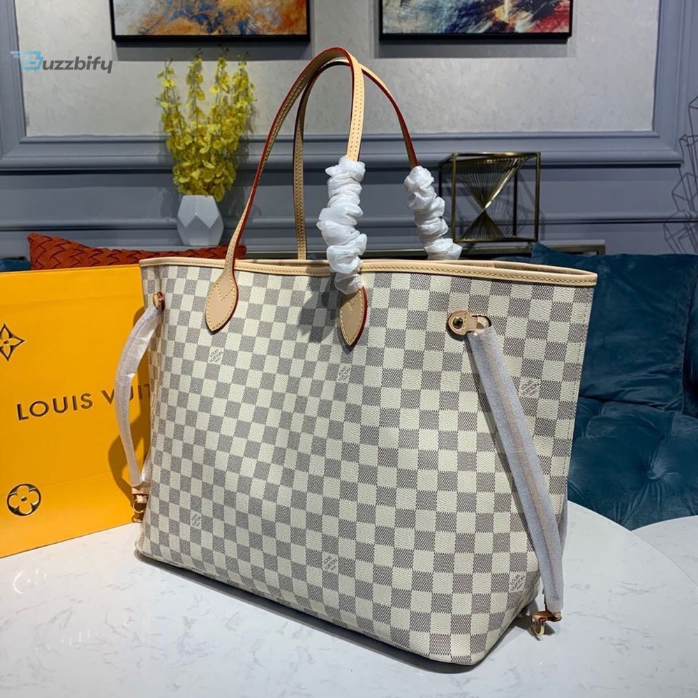 Louis Vuitton Neverfull Gm Tote Bag Damier Azur Canvas Beige For Women Womens Handbags Shoulder Bags 15.4In39cm Lv N41360