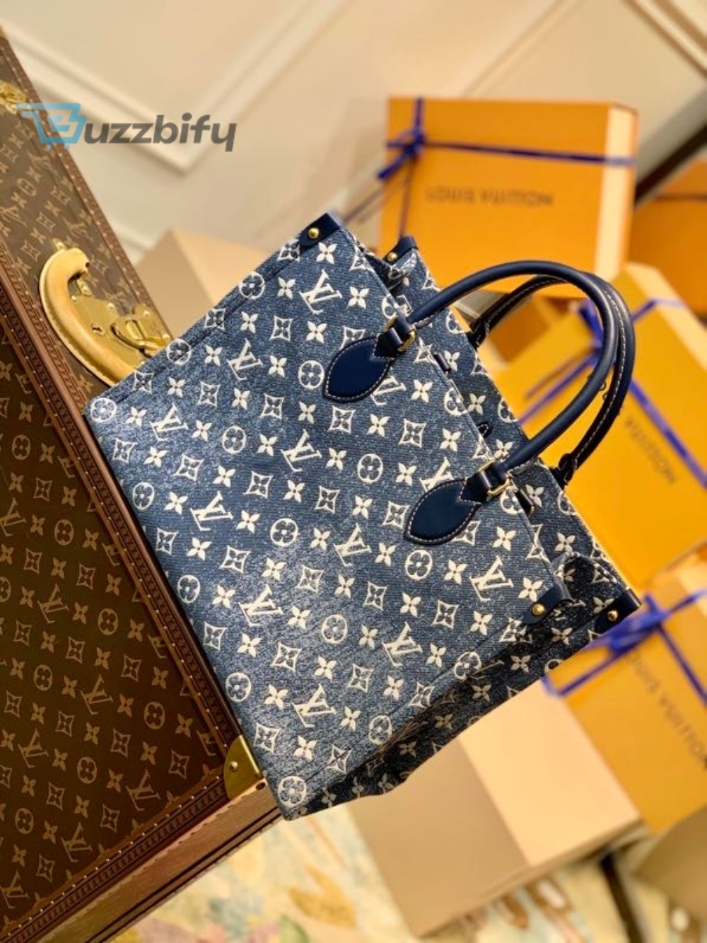Louis Vuitton Onthego MM Tote Bag Navy Blue For Women 12.2in/31cm LV M59608
