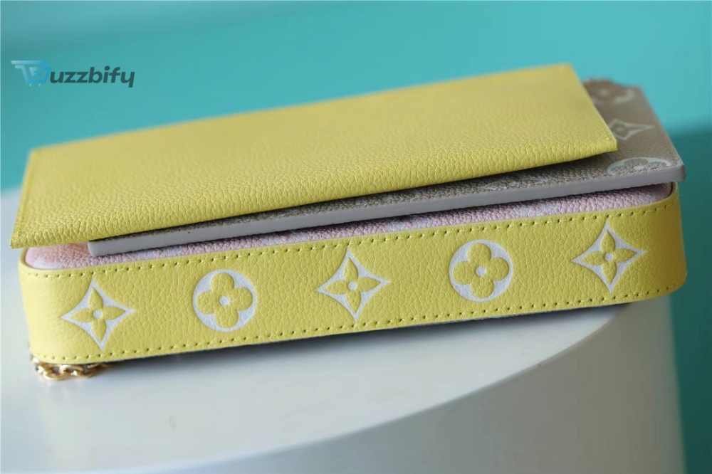 Louis Vuitton Pochette Felicie Monogram Empreinte Pink/ Beige/ Yellow For Women, Women’s Handbags, Shoulder And Crossbody Bags 21cm/8.3in LV M81359
