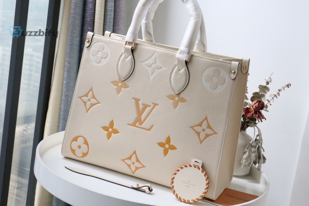 Louis Vuitton OnTheGo MM Tote Bag Monogram Empreinte Cream For The Pool Collection, Women’s Handbags 13.8in/35cm LV M45717
