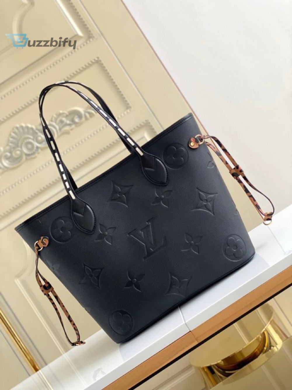 Louis Vuitton Neverfull Mm Tote Bag Wild At Heart Monogram Empreinte Black For Women Womens Handbags Shoulder Bags 12.2In31cm Lv M45856