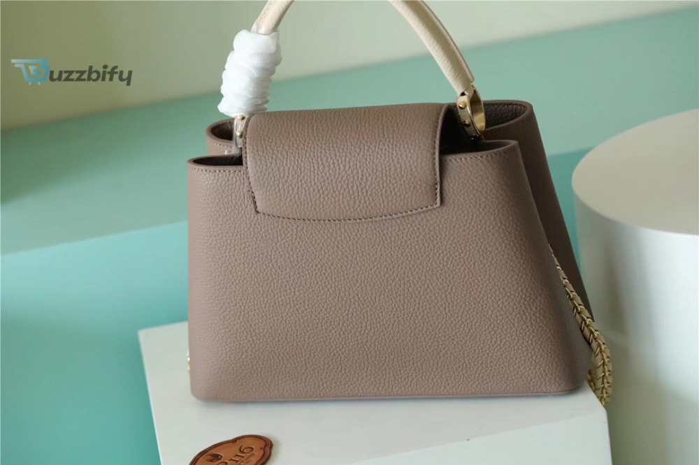 Louis Vuitton Capucines MM Taurillon Smokey Brown Green/ Creme/ Pink For Women, Women’s Bags, Shoulder And Crossbody Bags 12.4in/31.5cm LV M59516
