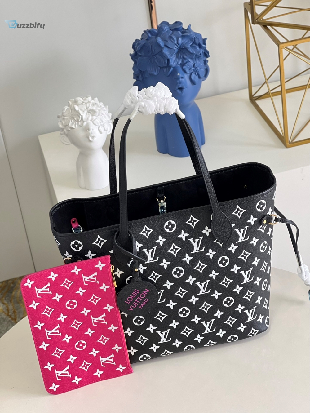 Louis Vuitton Neverfull Mm Monogram Empreinte Blackwhite For Women Womens Handbags Tote Bags 12.2In31cm Lv M46103