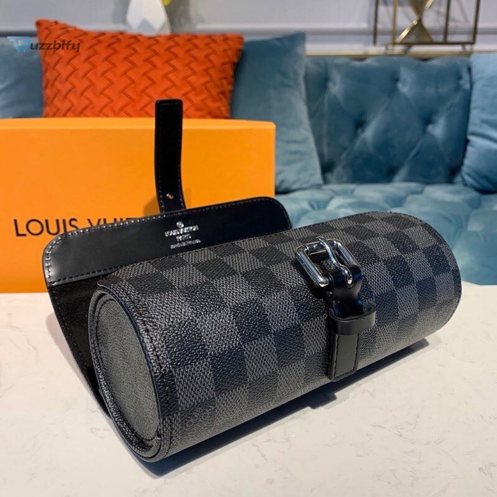 Louis Vuitton 3 Watch Case Damier Graphite Canvas For Men, Men’s Bags, Travel Bags 7.9in/20cm LV N41137