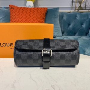 Louis Vuitton 3 Watch Case Damier Graphite Canvas For Men Mens Bags Travel Bags 7.9In20cm Lv N41137