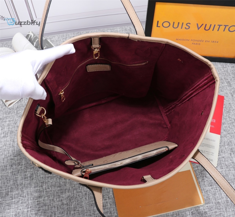 Louis Vuitton Neverfull Mm Tote Bag Monogram Empreinte Tourterelle Gray For Women Womens Handbags Shoulder Bags 12.2In31cm Lv M45686