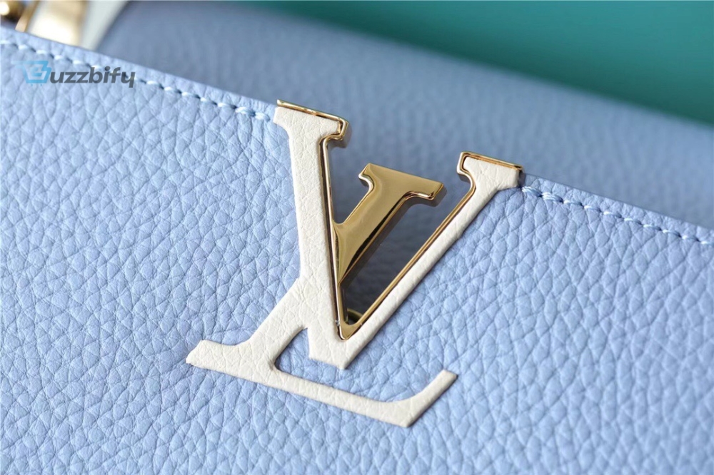 Louis Vuitton Capucines Mm Taurillon Light Blue Beige For Women Womens Bags Shoulder And Crossbody Bags 12.4In31.5Cm Lv