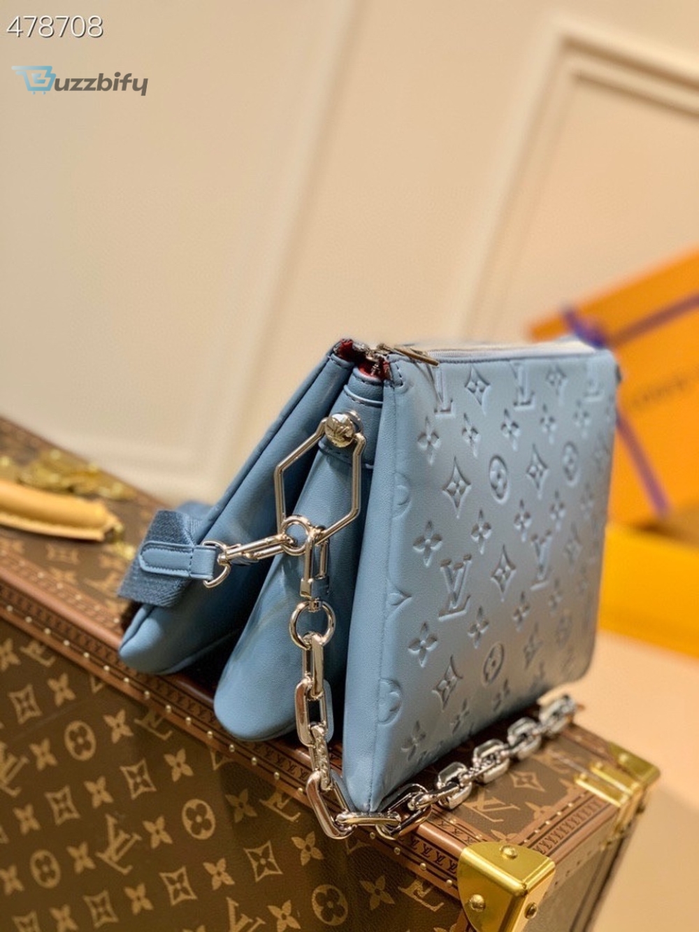 Louis Vuitton Coussin Pm Monogram Embossed Puffy Light Blue For Women Womens Handbags Shoulder And Crossbody Bags 10.2In26cm Lv