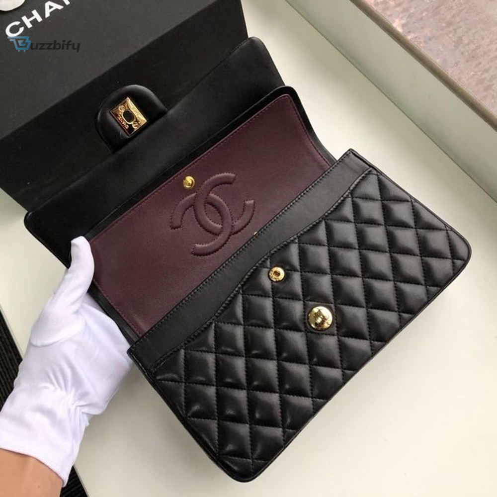 Chanel Classic Flap Bag 25cm Gold Hardware Lambskin Leather Spring/Summer Collection, Black/Burgundy
