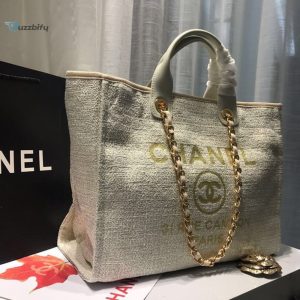 chanel deauville tote tweed canvas bag fallwinter collection beigecreamgoldmulti for women 15in38cm buzzbify 1 5