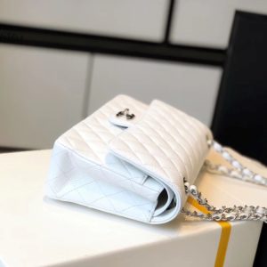 chanel hoop classic medium flapbag silver hardware white 10in255cm buzzbify 1 2