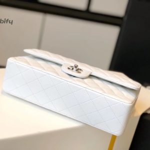 chanel hoop classic medium flapbag silver hardware white 10in255cm buzzbify 1 3