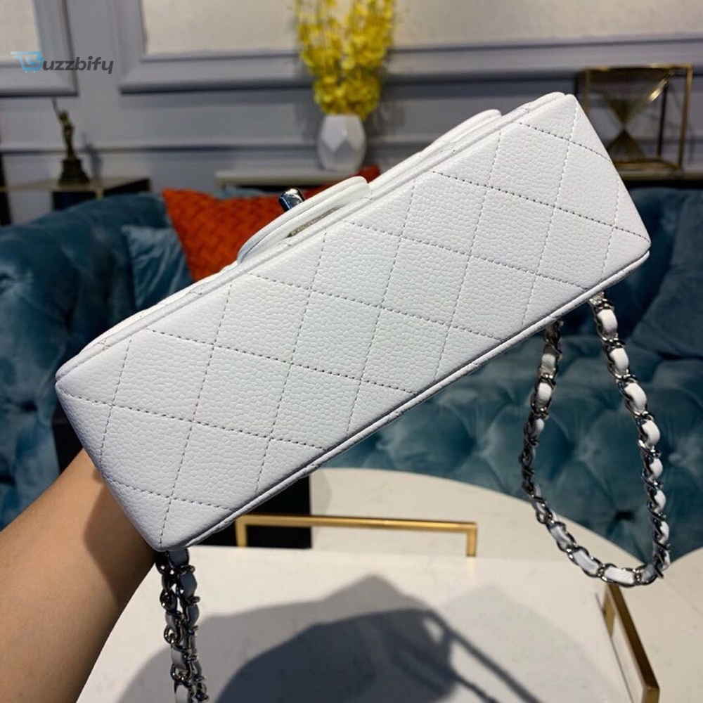 Chanel Small Classic Handbag Silver Hardware White For Women, Women’s Bags, Shoulder And Crossbody Bags 7.8in/20cm A01113
