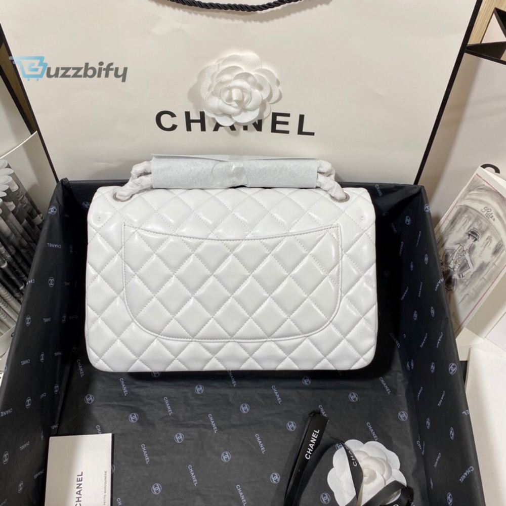 Chanel Large Classic Handbag Silver Hardware White For Women Womens Handbags Shoulder Bags 11.8In30cm