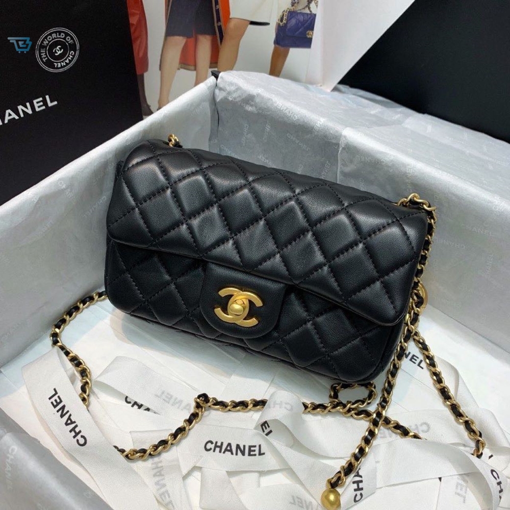Chanel Flap Bag With Cc Ball On Strap Black For Women Womens Handbags Shoulder And Crossbody Bags 7.8In20cm As1787