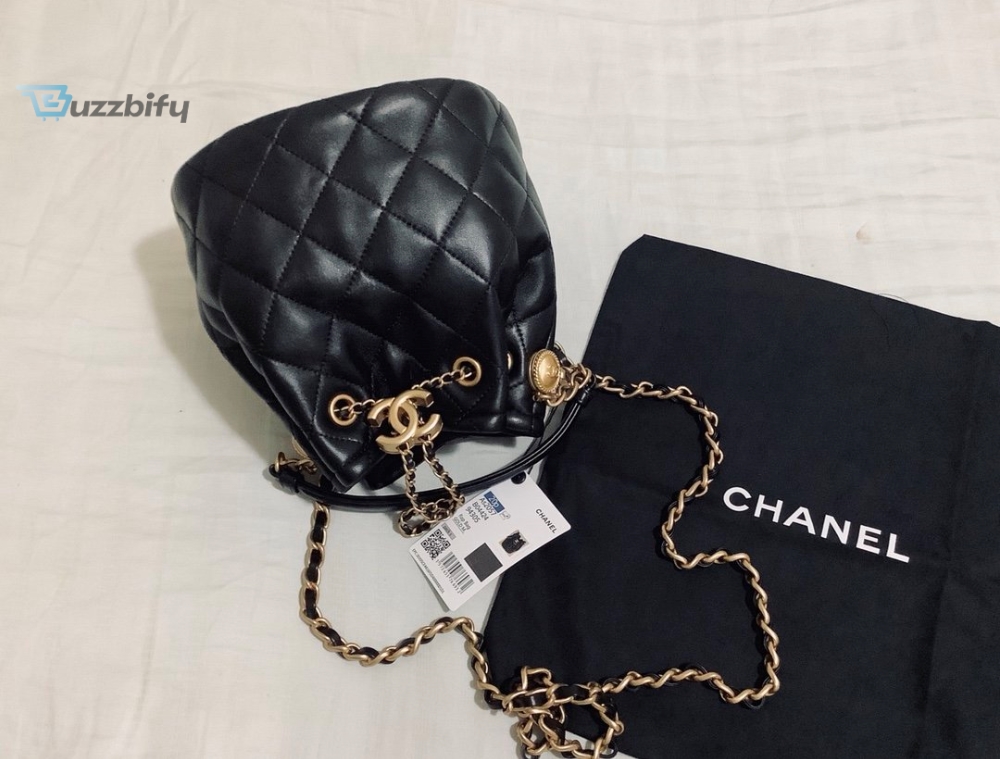 Chanel Classic Bucket Bag Gold Toned Hardware Black For Women 7.8In20cm