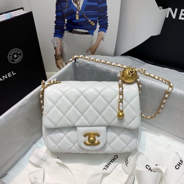 chanel mini flap bag with cc ball on strap white for women womens handbags shoulder and crossbody bags 67in17cm as1786 buzzbify 1 1