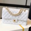 chanel classic medium flapbag golden hardware white 10in255cm buzzbify 1