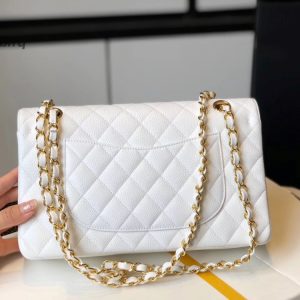 chanel classic medium flapbag golden hardware white 10in255cm buzzbify 1 1