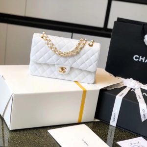 chanel classic medium flapbag golden hardware white 10in255cm buzzbify 1 2