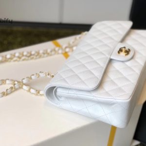 chanel classic medium flapbag golden hardware white 10in255cm buzzbify 1 4