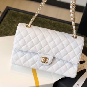chanel classic medium flapbag golden hardware white 10in255cm buzzbify 1 5