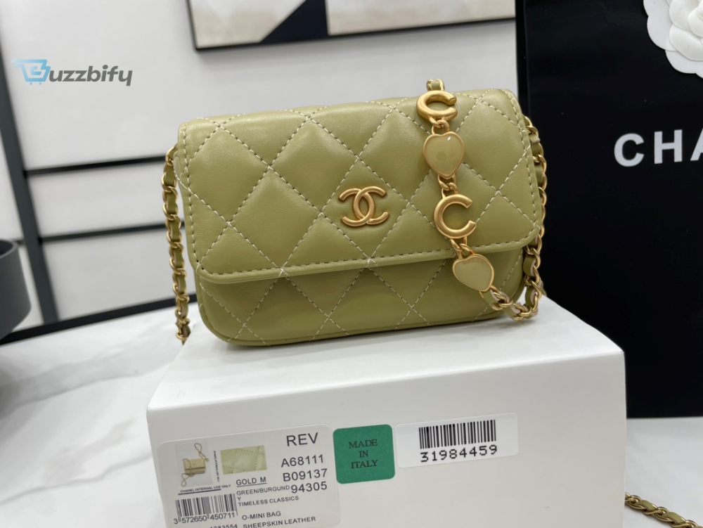 Chanel Classic Distressed Green For Women Womens Bags 4.7In12cm
