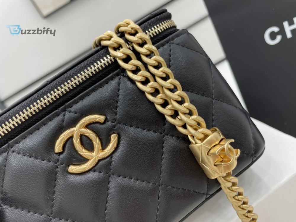 Chanel Small Vanity Case Black With Gold Zipper For Women Womens Bags 5.9In15cm