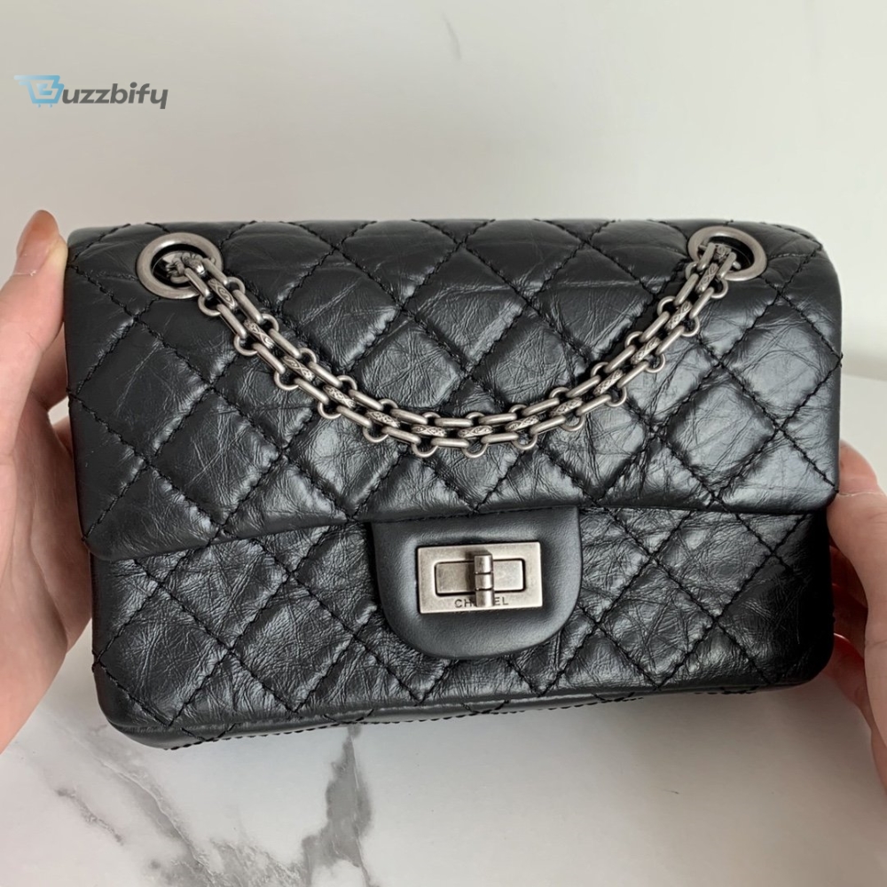 Chanel Mini 2.55 Handbag Black For Women Silver Toned Hardware 7.8In20cm As0874 Y04634 94305
