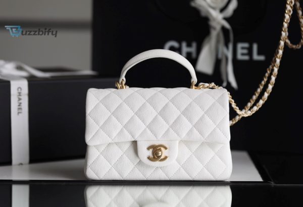 CHANEL mini flap bag with top handle White