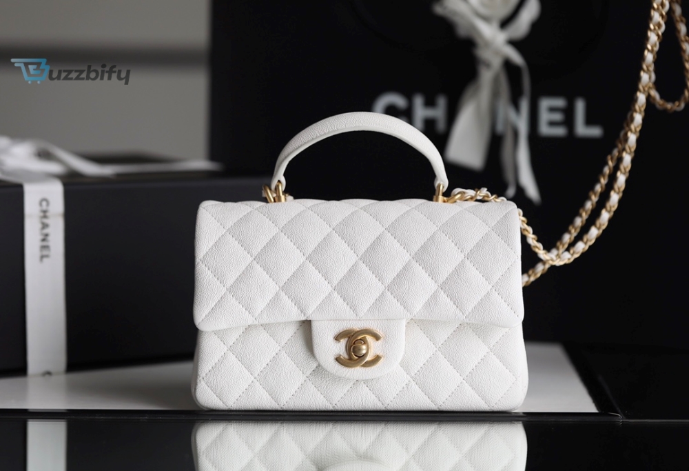 Chanel Mini Flapbag With Top Handle White For Women 7.8In20cm - Buzzbify