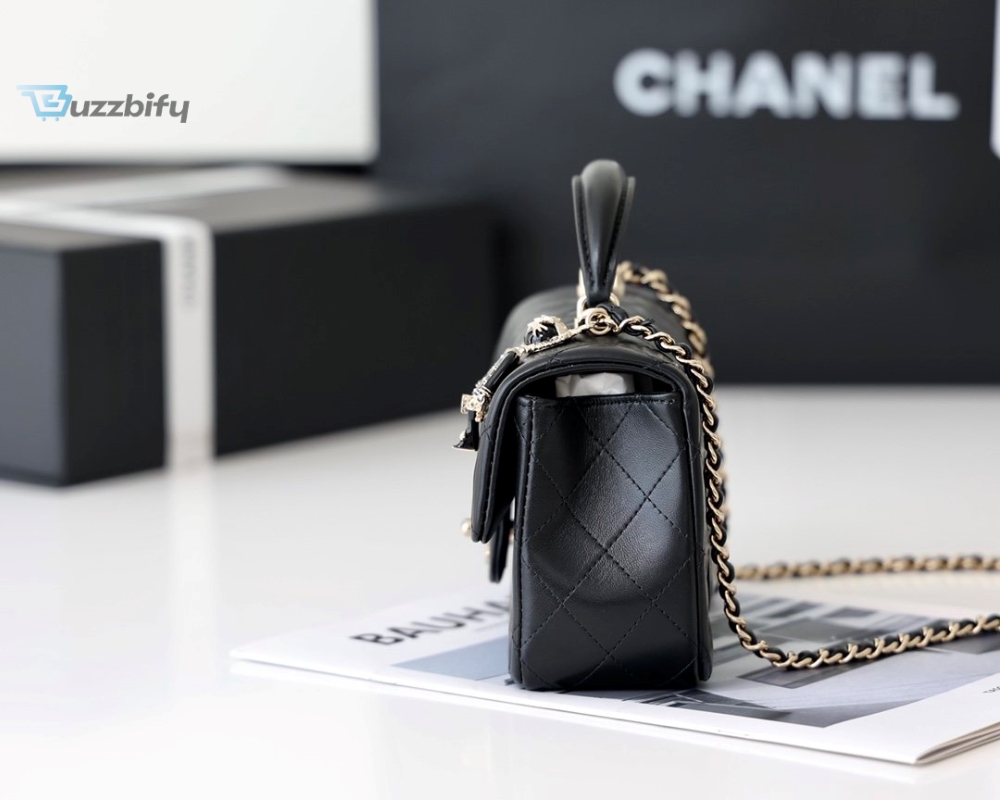Chanel Mini Flapbag With Top Handle Black For Women 7.8In20cm