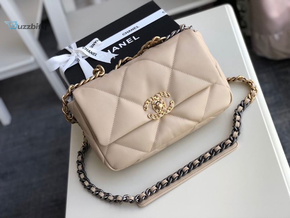 Chanel 19 Flap Bag Beige For Women 10.1in/26cm