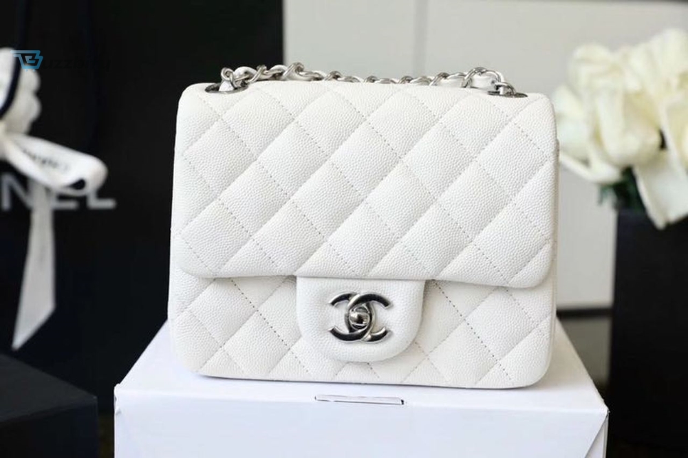 Chanel Classic Mini Flap Bag Silver Hardware White For Women 6.6In17cm A35200