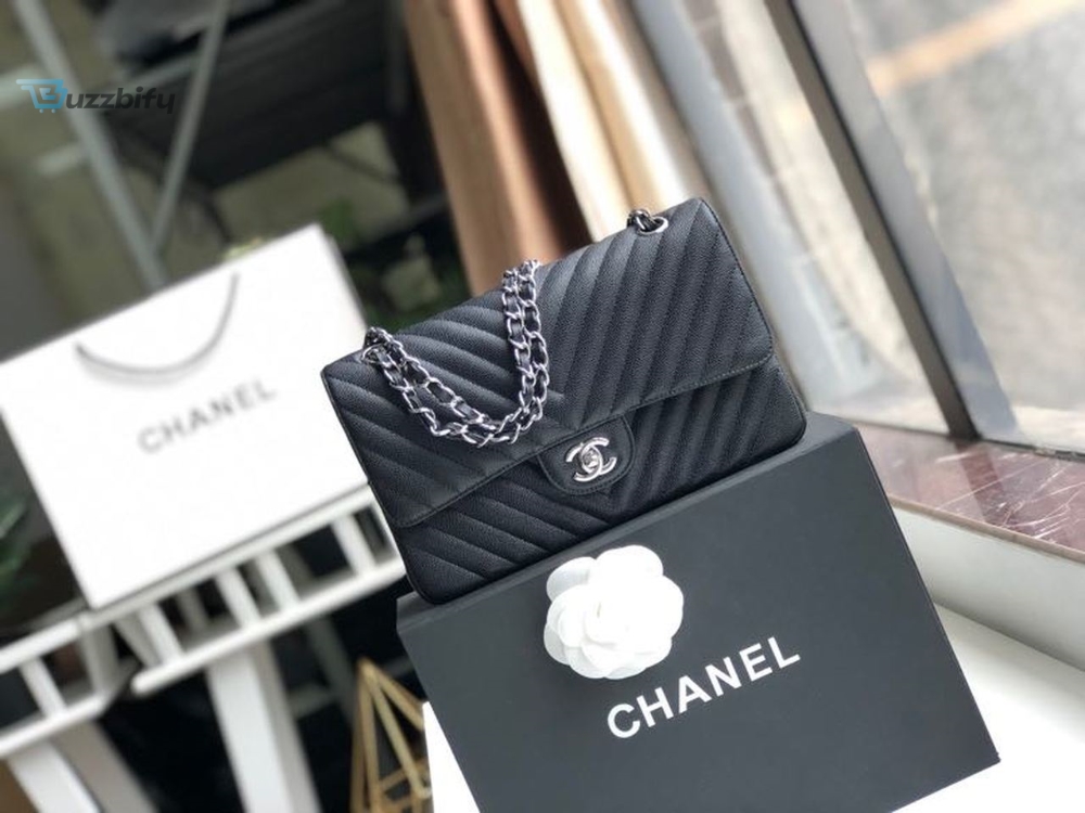 Chanel Chevron Classic Handbag Silver Hardware Black For Women Womens Bags Shoulder And Crossbody Bags 10.2In26cm
