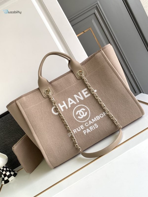 chanel open deauville tote canvas bag beige for women 38cm 15in buzzbify 1 4