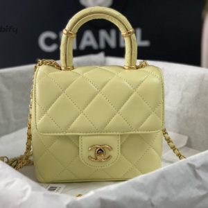 chanel mini flap bag with top handle yellowbeige for women 15cm 6in as4035 buzzbify 1 1
